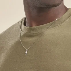 Marc Orian Pendentifs|Bijoux Homme > Pendentif Yona Croix Striee Or Blanc