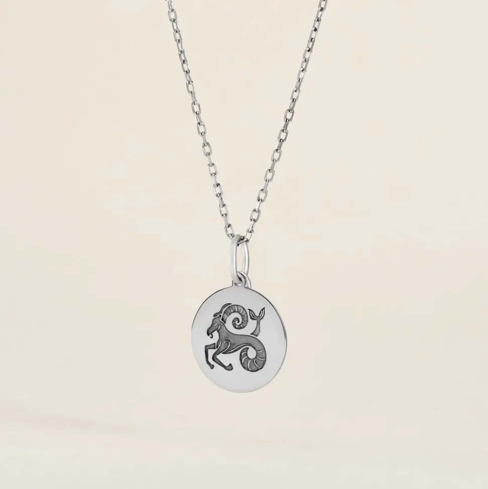 Pendentif Zodiaque Rond Argent Blanc